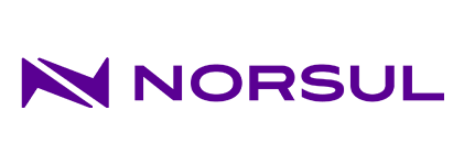 Um logotipo norsul roxo em um fundo branco.
