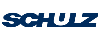 Um logotipo azul e branco para schulz em um fundo branco.