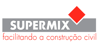 Um logotipo para uma empresa chamada supermix com um diamante vermelho no meio.