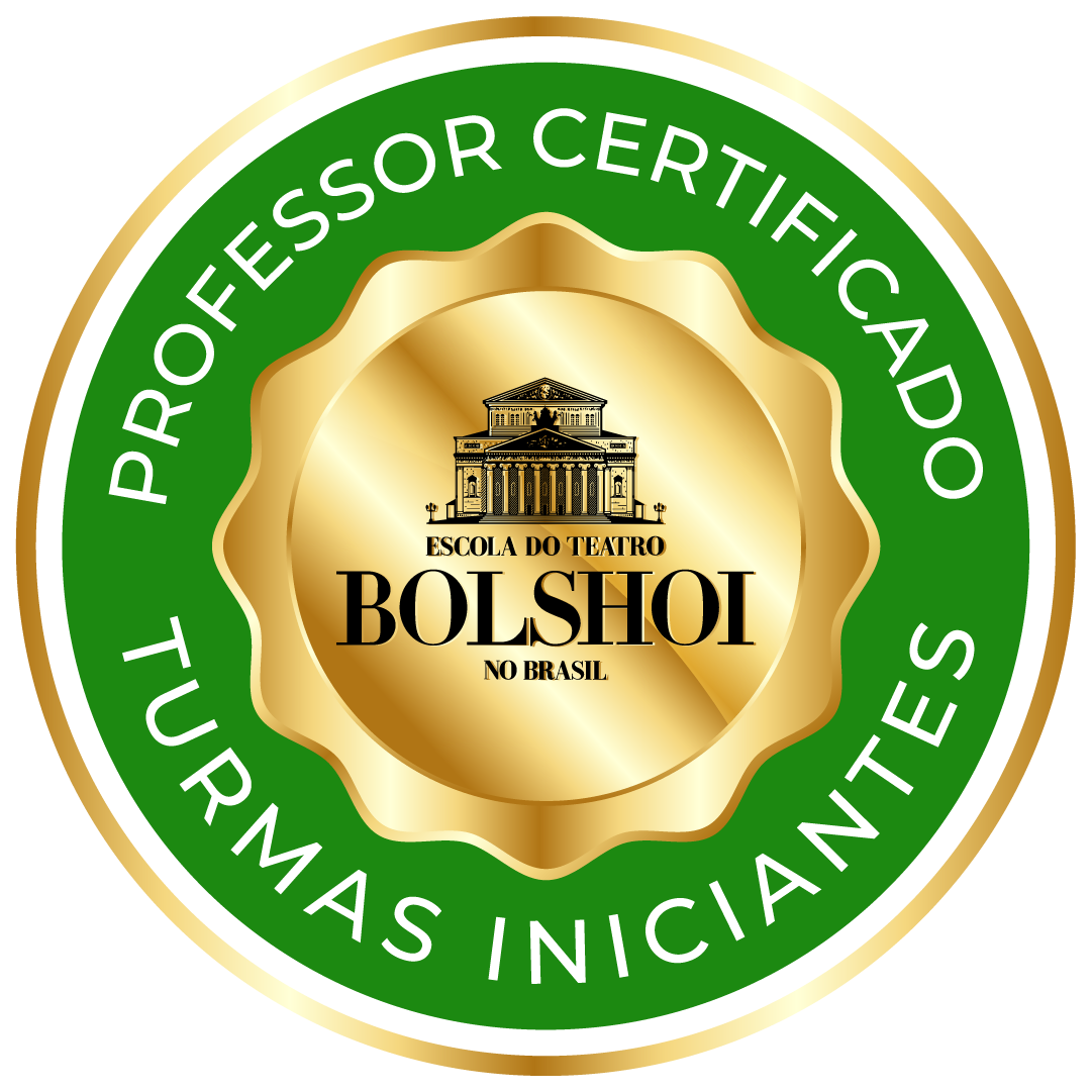 A gold and green professor certificado turmas iniciantes logo