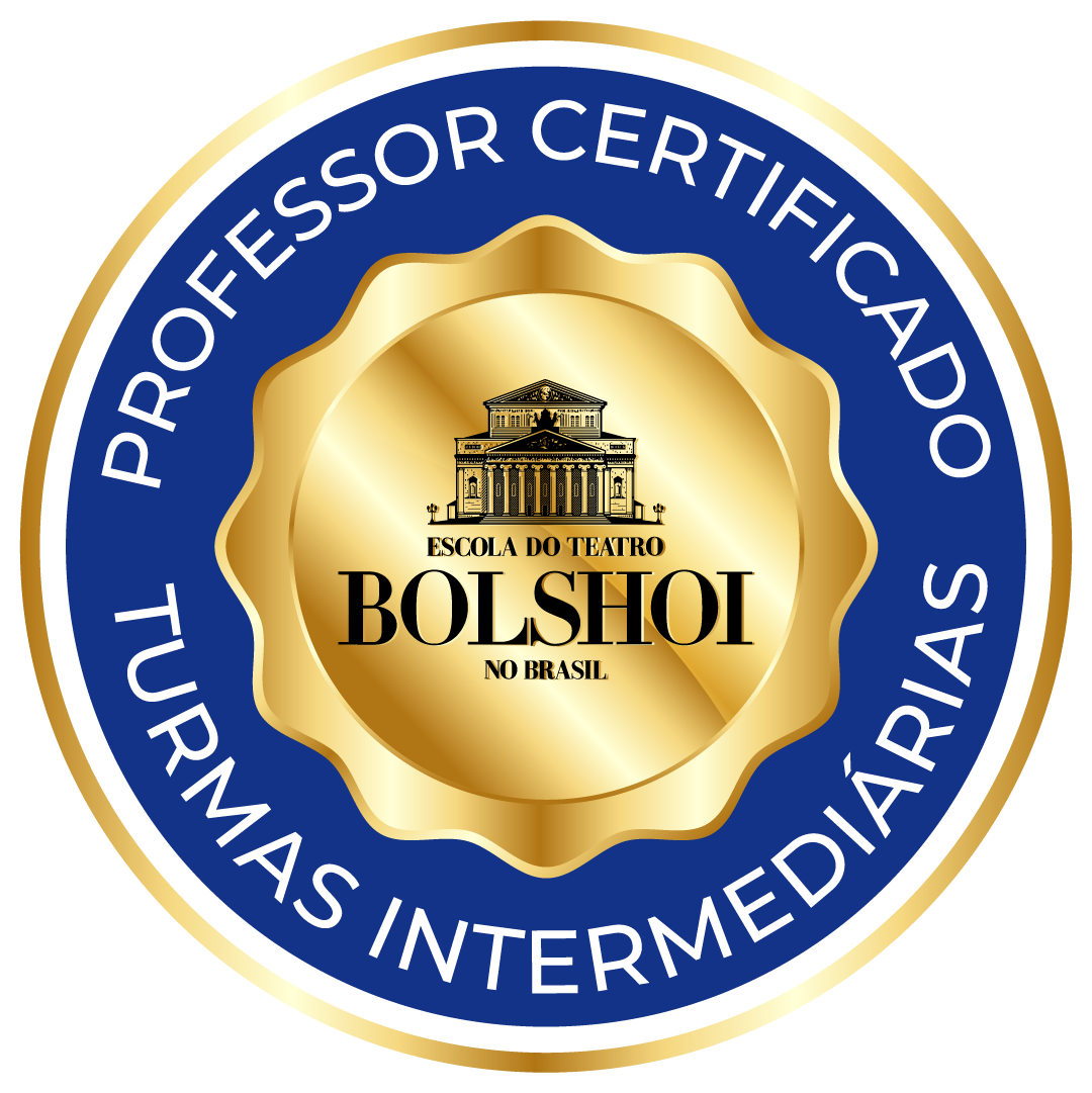 A gold and blue logo for professor certificado bolshoi