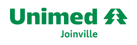 O logotipo da unimed joinville é verde e branco.