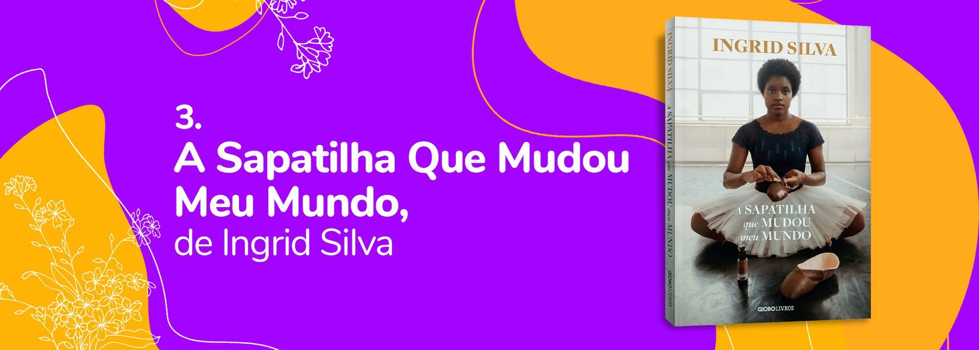 A woman is sitting at a table with a book titled a sapatilha que mudou meu mundo.