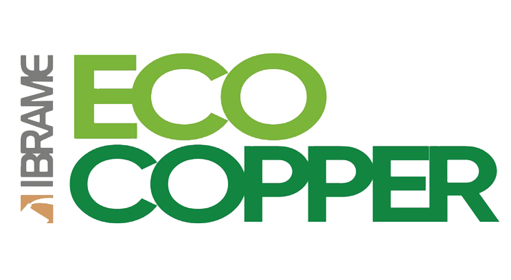 O logotipo da eco copper é verde e branco em um fundo branco.