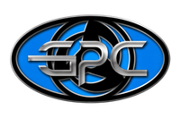 Silver metallic "SPC" logo set against a black circular emblem with a stylized, tri-blade design, encased in an oval.