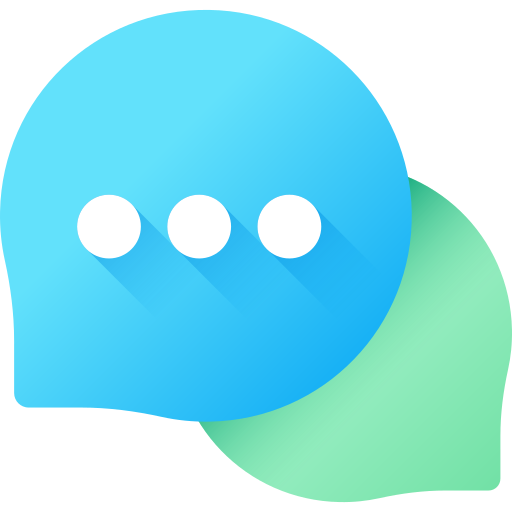 A blue and green speech bubble with three white dots on it