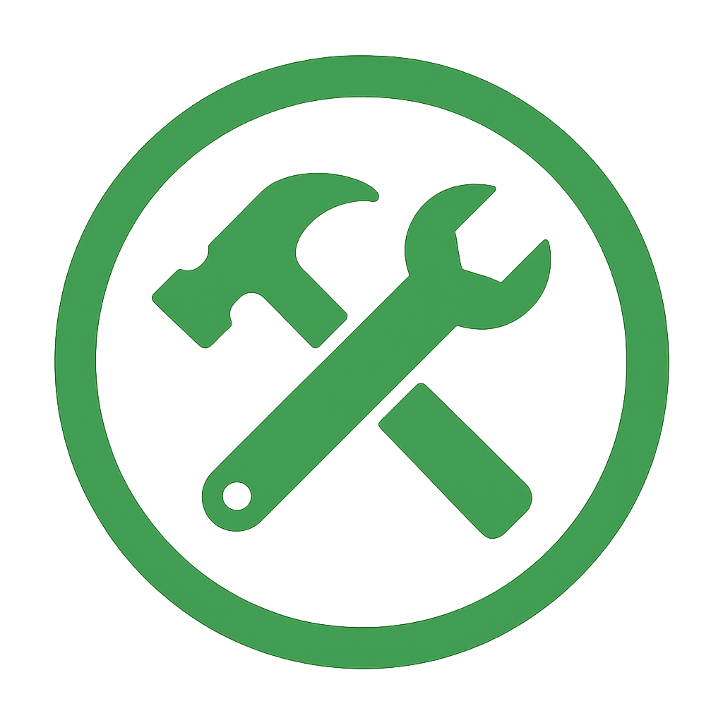 Círculo verde con un martillo y una llave inglesa; simboliza herramientas o configuraciones.