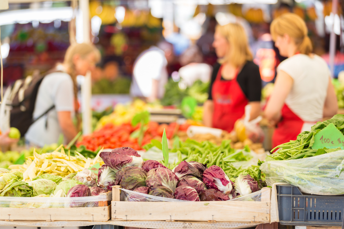 farmers market with an abundance of produce