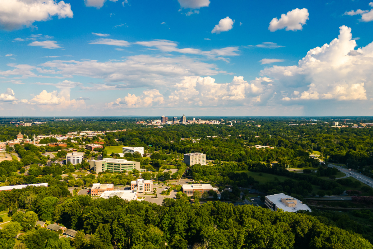 aerial view of the winston salem triad region