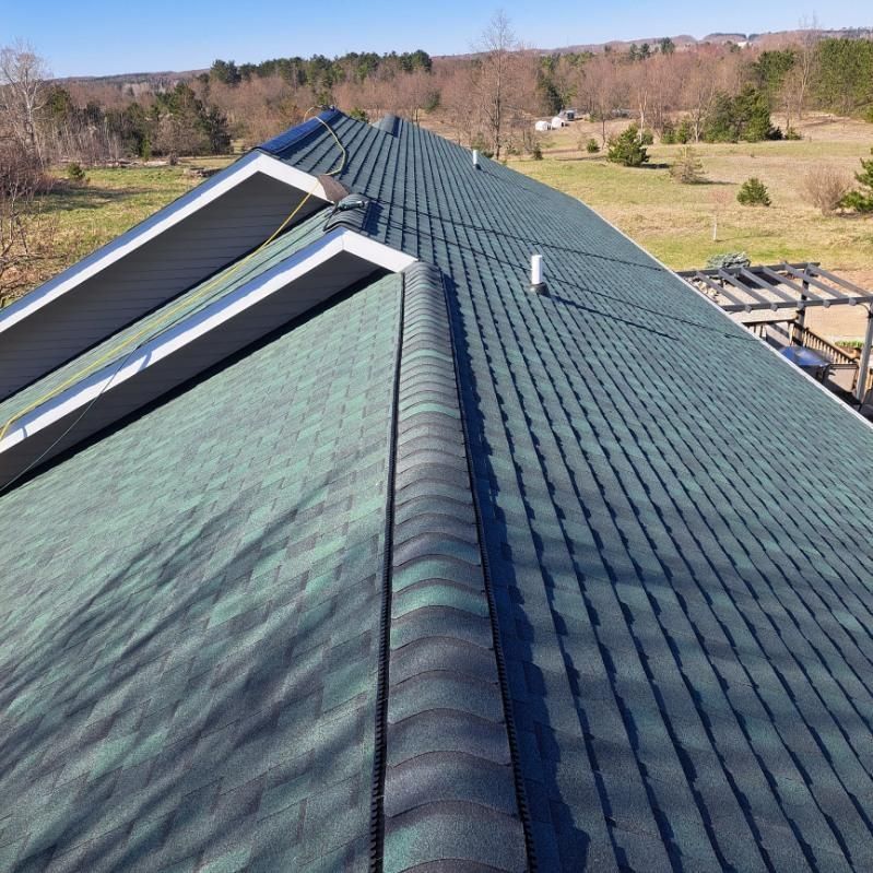 A green roof with two skylights on it