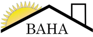 Logo with a house roof over text 