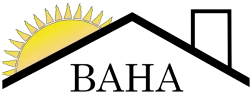 Logo with a house roof over text 