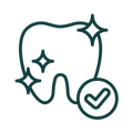 A tooth with a checkmark icon, indicating dental health and approval.