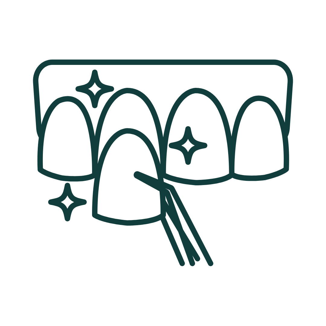 Icon of teeth being cleaned with a dental tool; sparkling clean appearance.