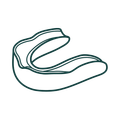 Outline of a white mouthguard, showing the inside and outside.