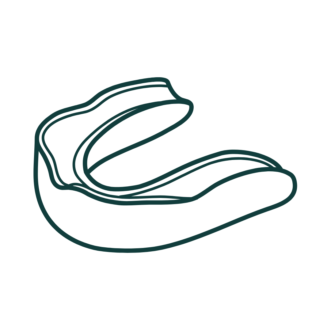 Outline of a white mouthguard, showing the inside and outside.