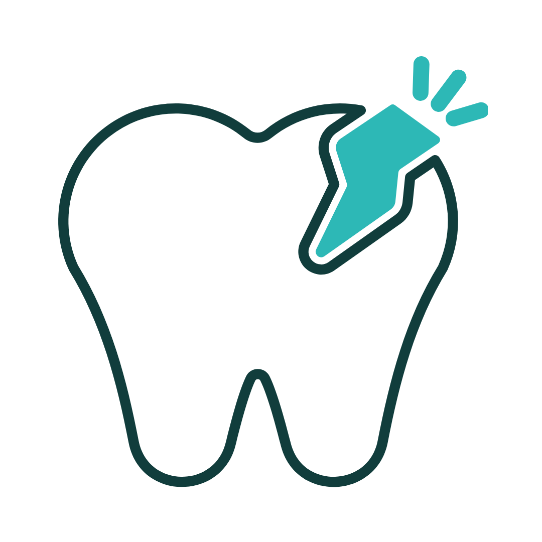 Tooth being brushed with turquoise toothbrush and toothpaste, showing a sparkly clean effect.