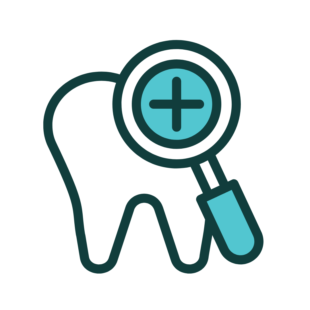 A cartoon tooth with a teal bow, smiling, and blushing.