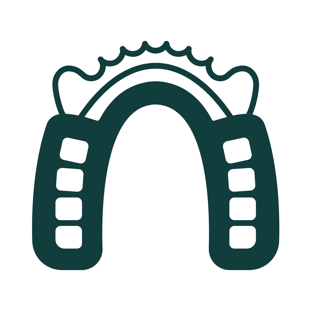 Tooth cross-section with a teal inner core. A thin line and a teal tool depict a root canal procedure.