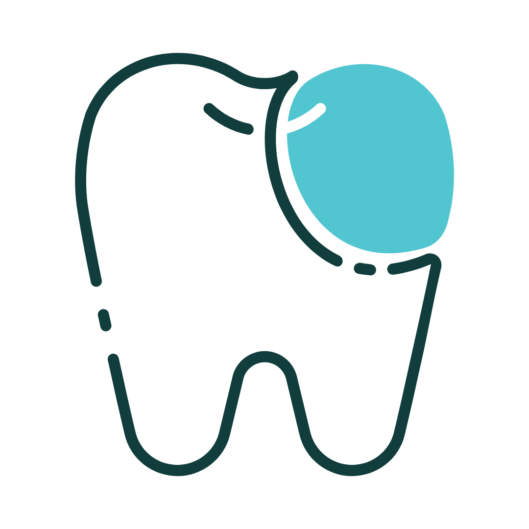 Teeth whitening illustration: shiny teeth with a dental tool.