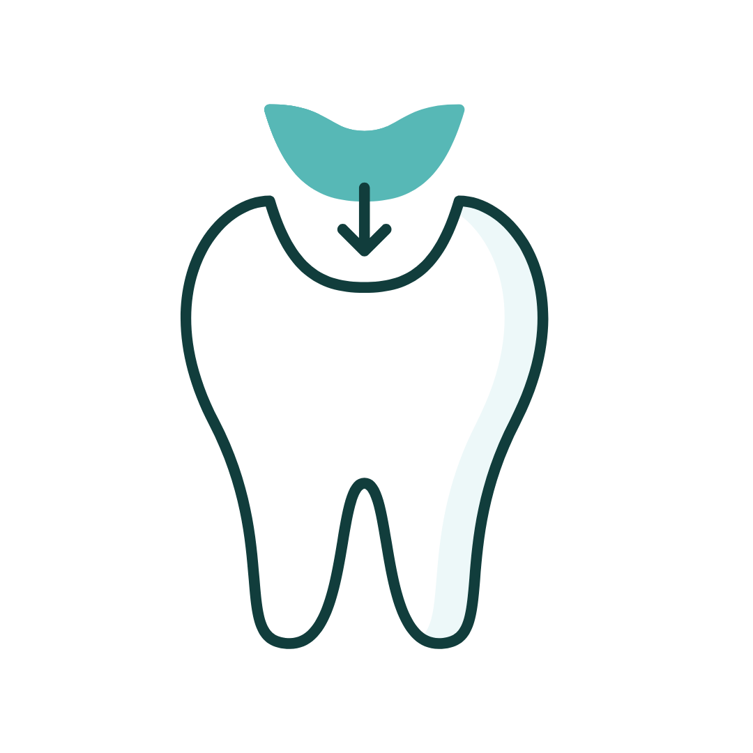A tooth with a checkmark icon, indicating dental health and approval.