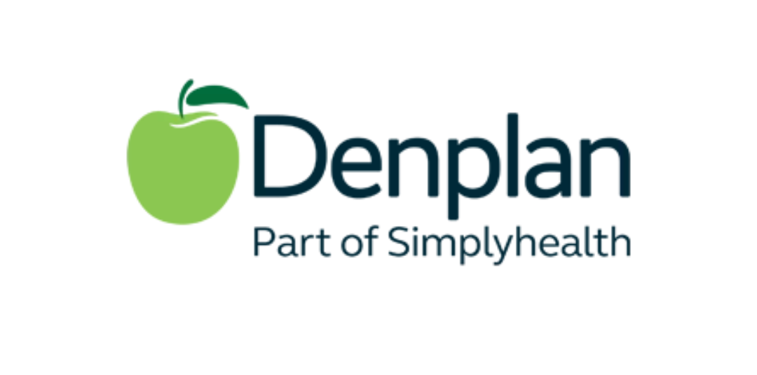 Logo for Denplan, part of Simplyhealth, features a green apple with a leaf beside the company name.