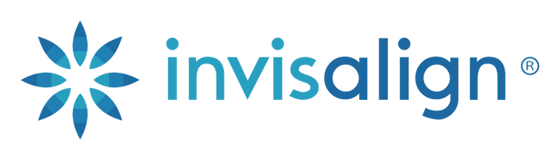 Invisalign logo: a blue floral design to the left of