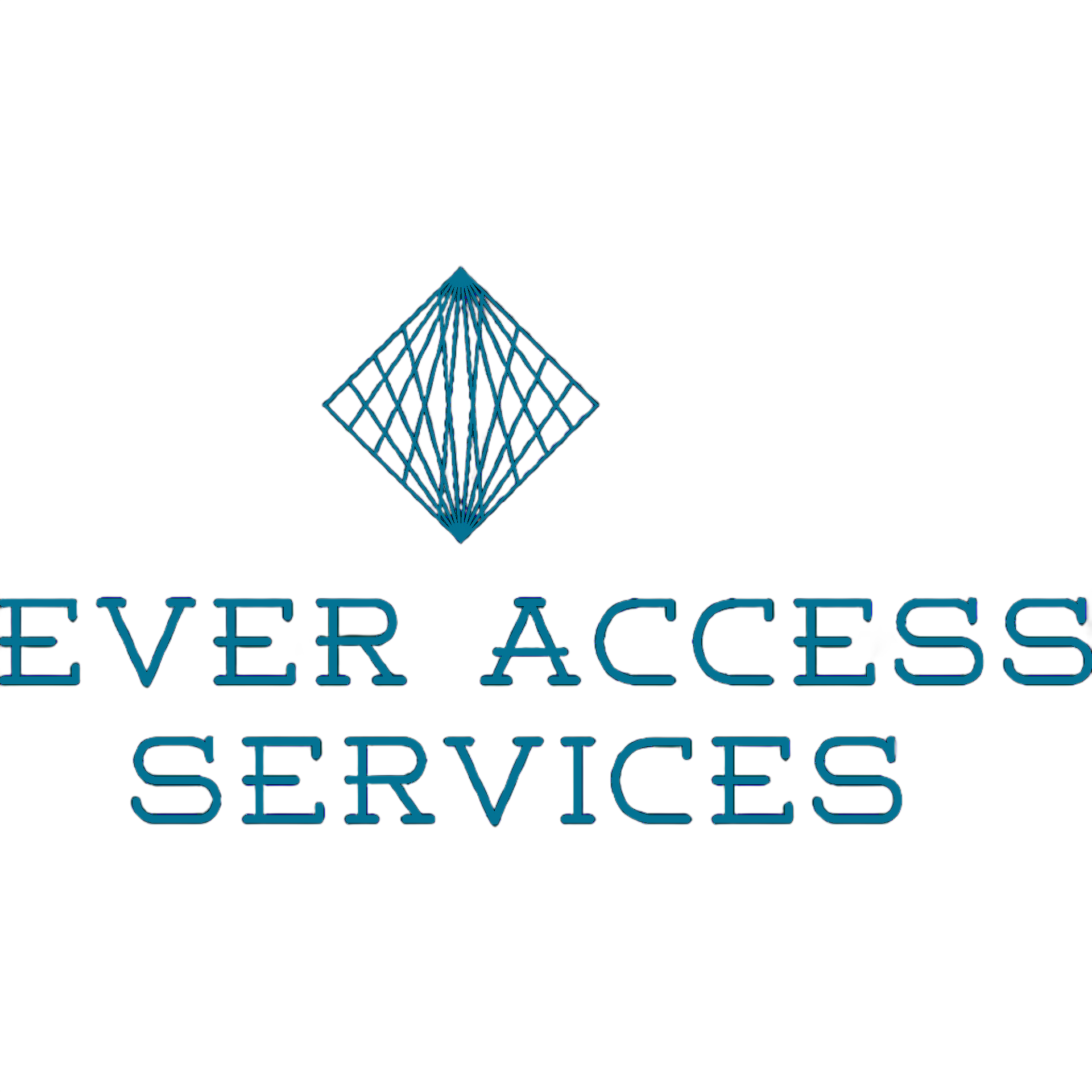 Logo for Ever Access Services: Teal diamond-shaped grid over teal text
