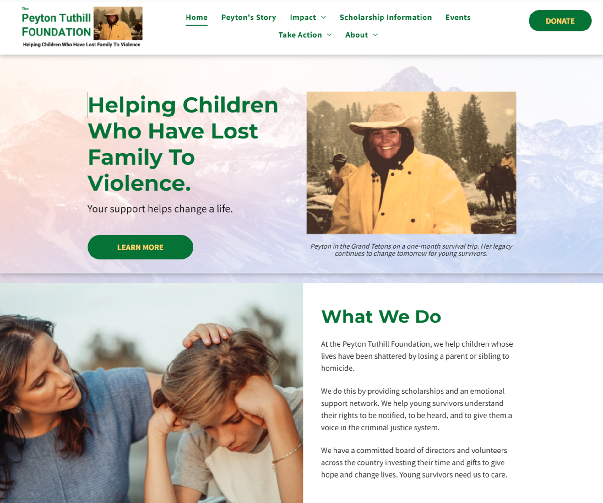 New and enhanced nonprofit website example - Peyton Tuthill Foundation