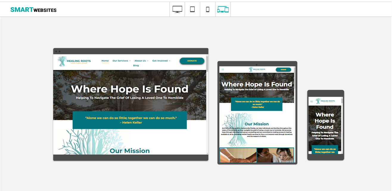 Give Back Smart Websites - Nonprofit website example - Healing Roots