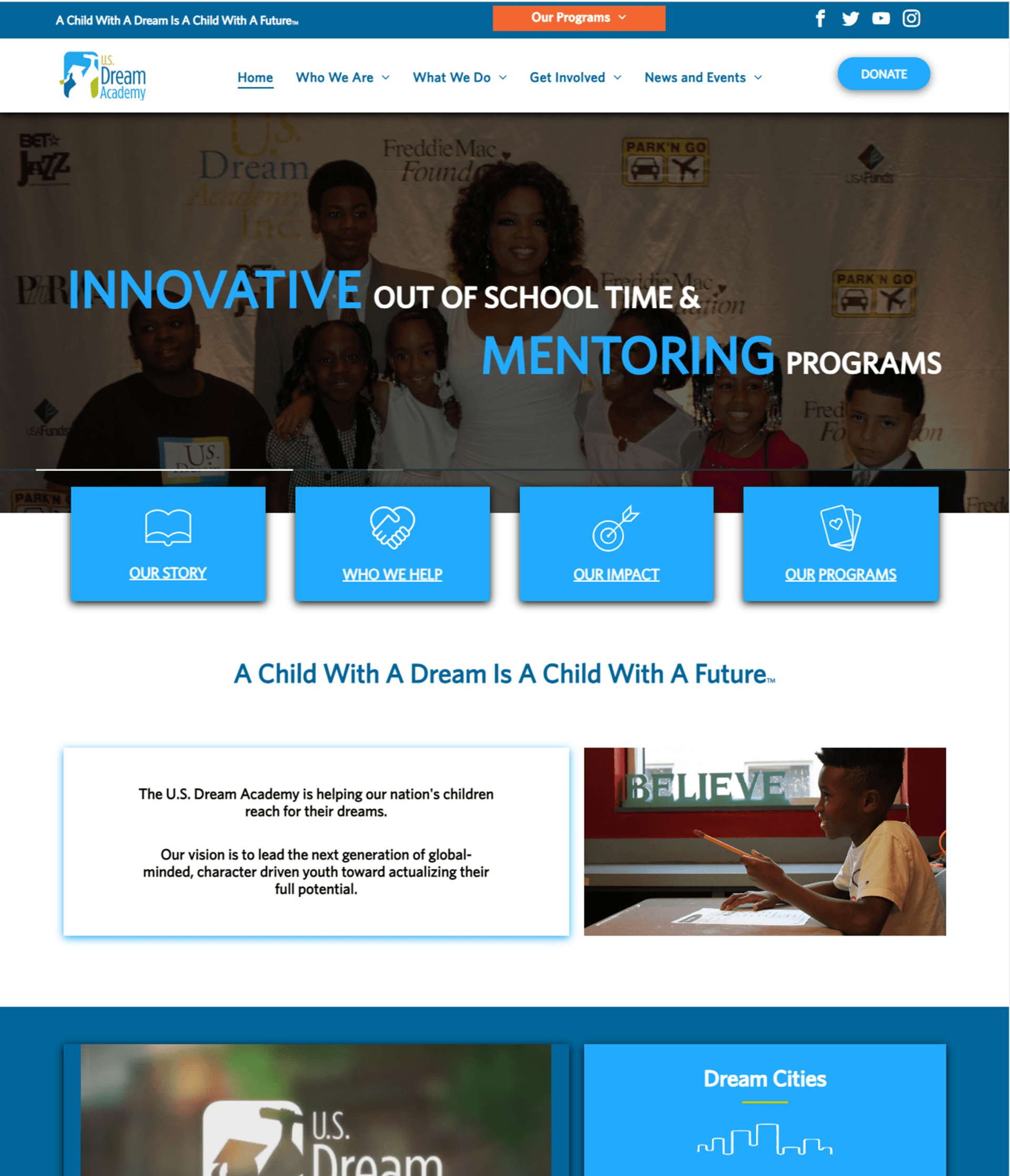 New and enhanced nonprofit website example - U.S. Dream Academy