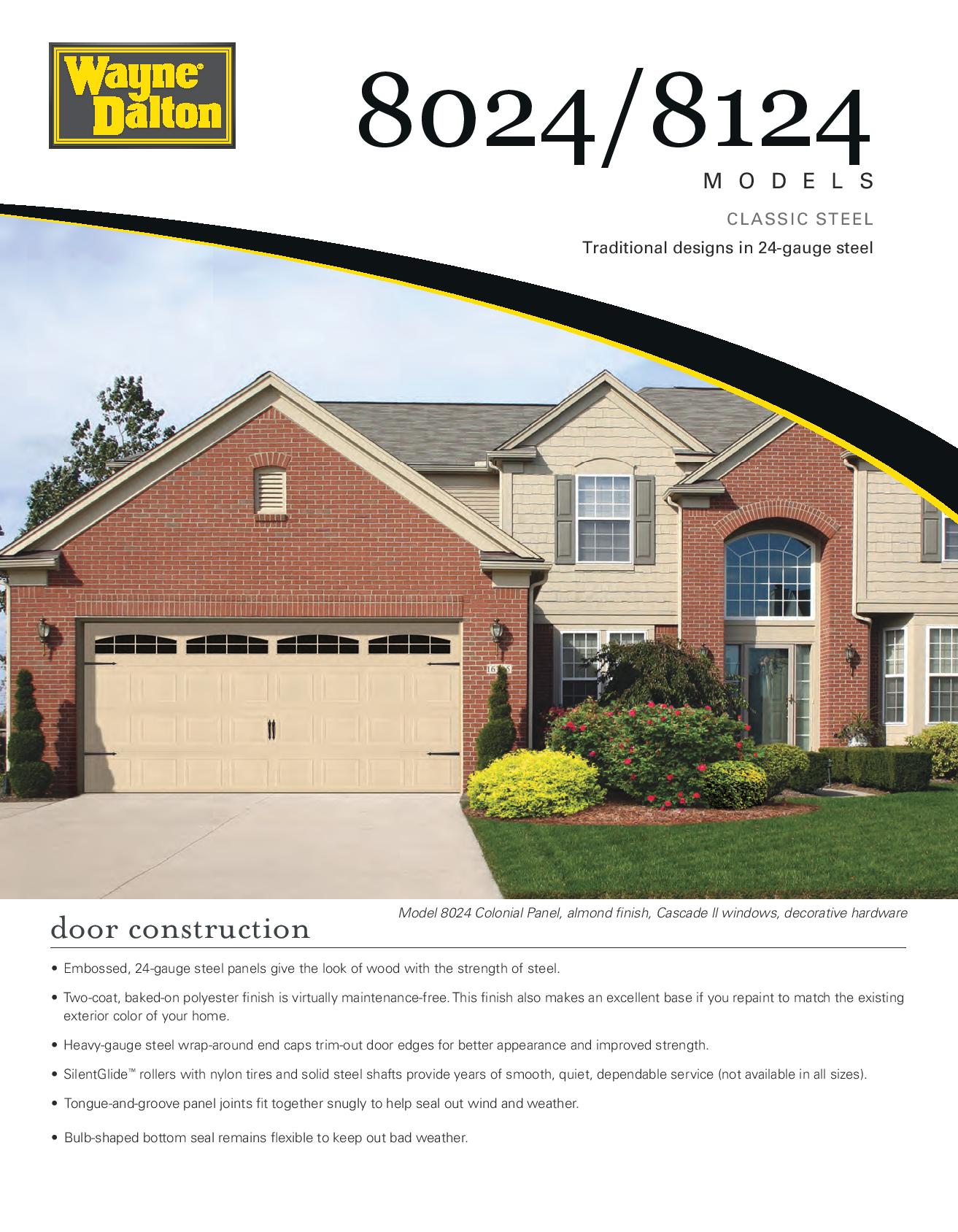 A brochure for a garage door with a picture of a brick house.