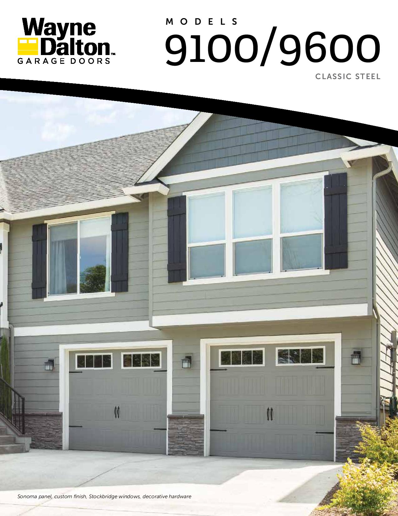 A brochure for wayne dalton garage doors shows a house with two garage doors.