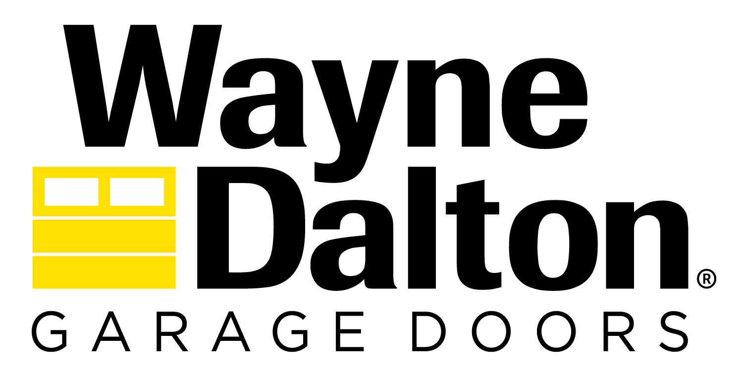 The logo for wayne dalton garage doors is black and yellow.