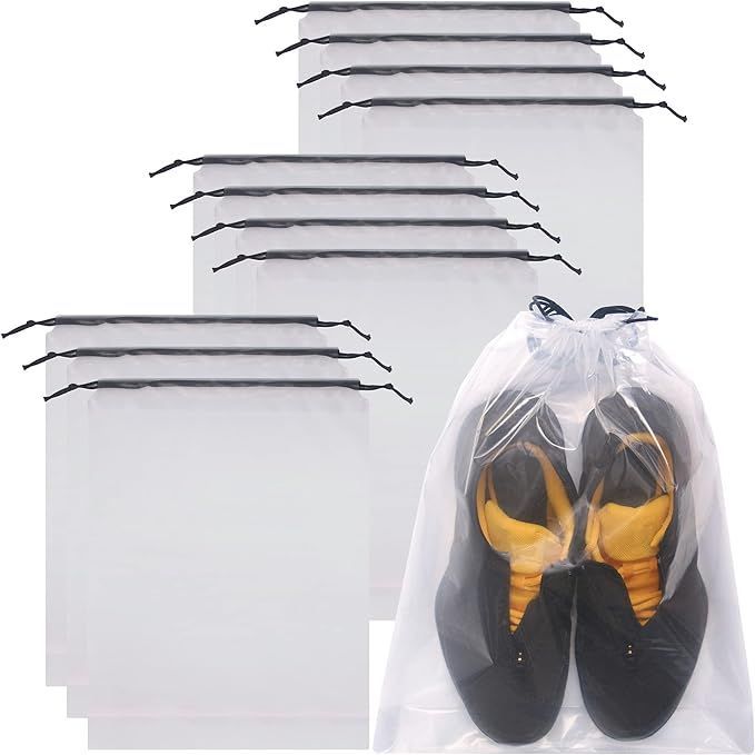 A pair of shoes in a clear plastic bag