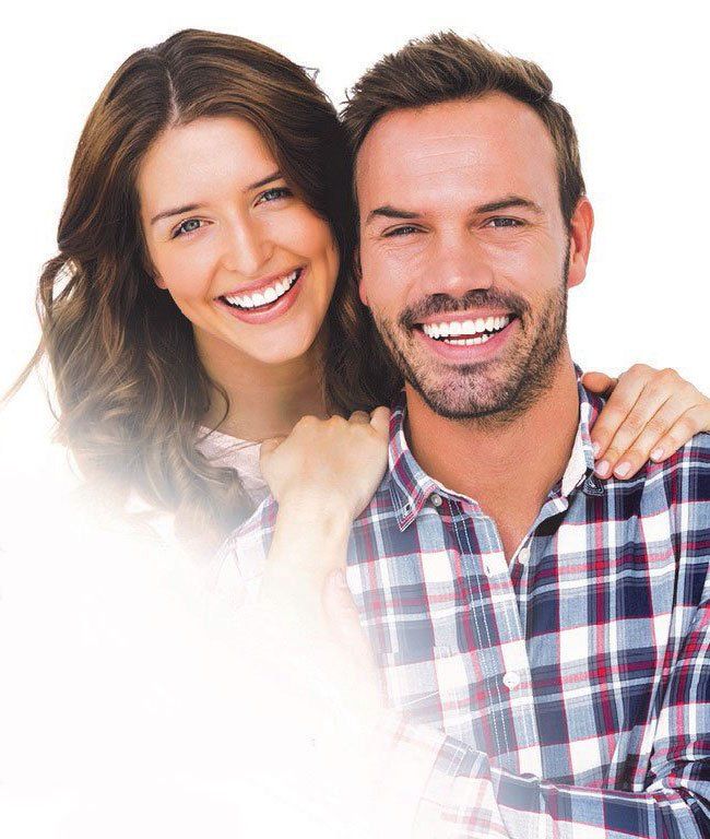 couple smiling with finance info on the side