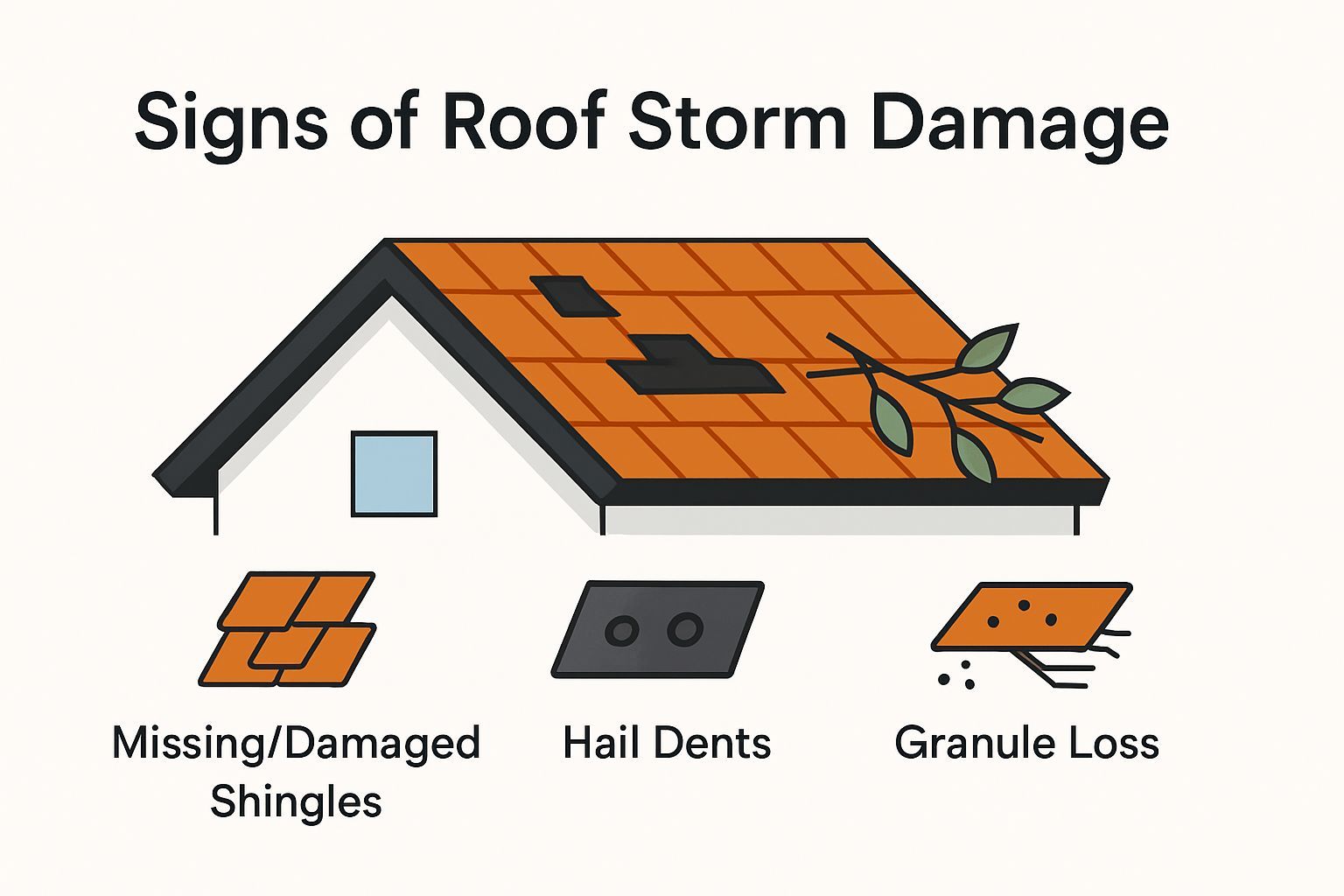 photo showing diagram of common roof damage signs