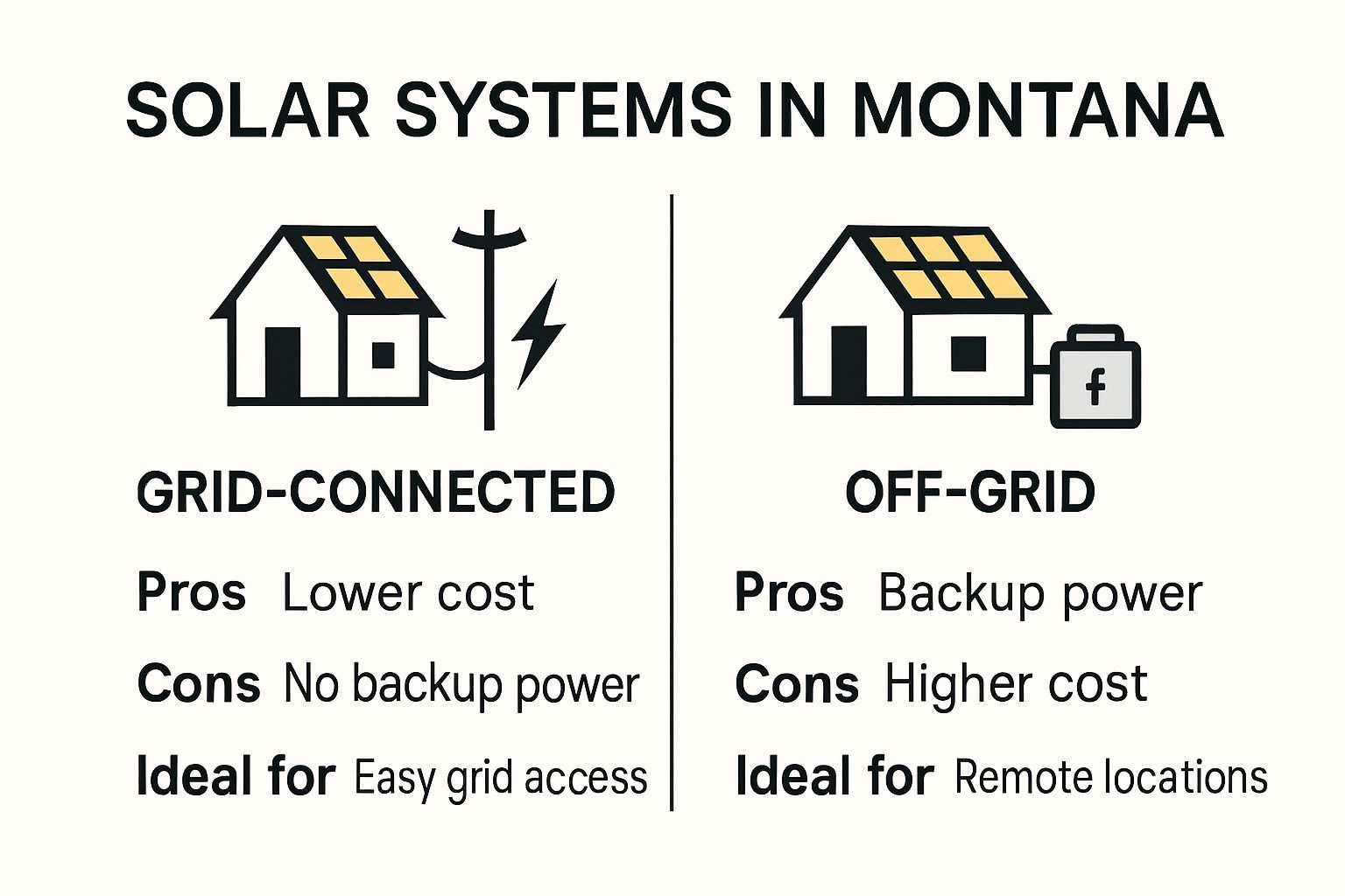 comparison of grid connected and off grid solar systems Montana, solar installation MT