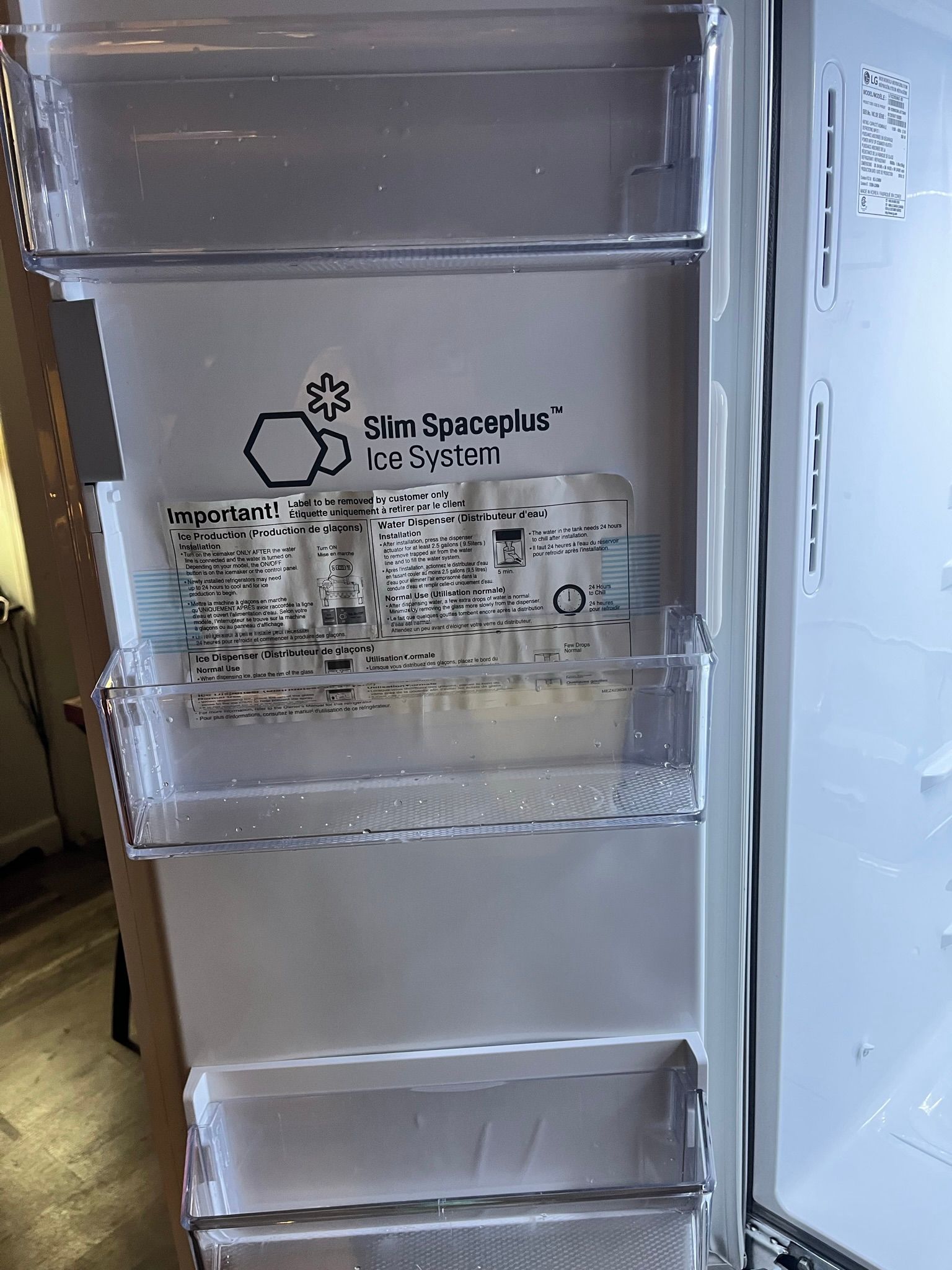 Refrigerator door interior with shelves and the 