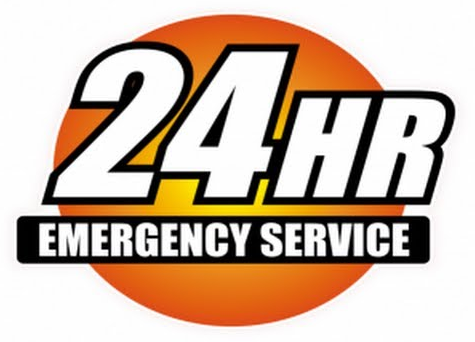 A 24 hr emergency service logo on a white background