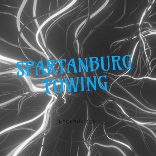 A poster for spartanburg towing with a lightning bolt in the background