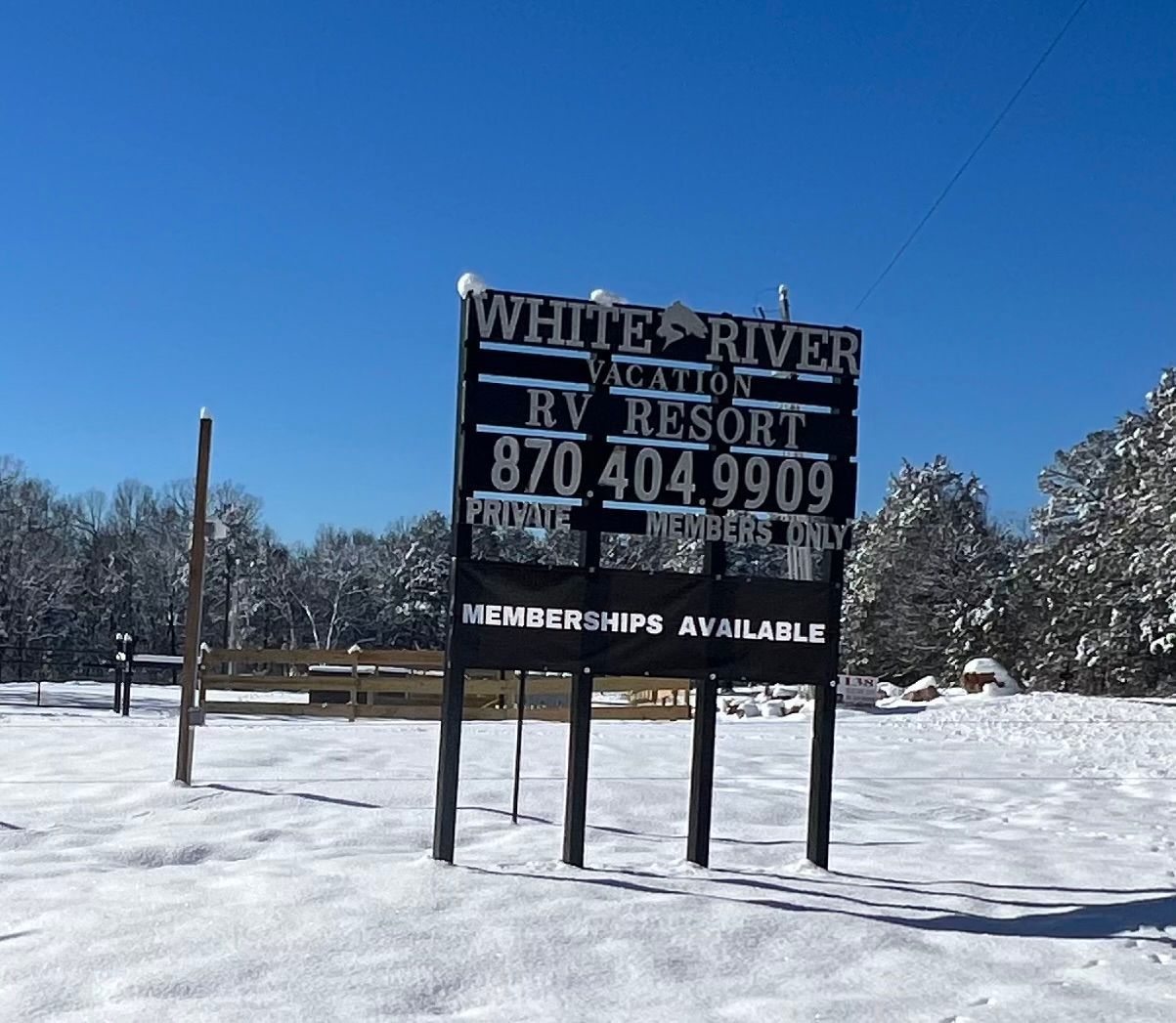 White River Vacation RV Resort property sign in Norfork Arkansas