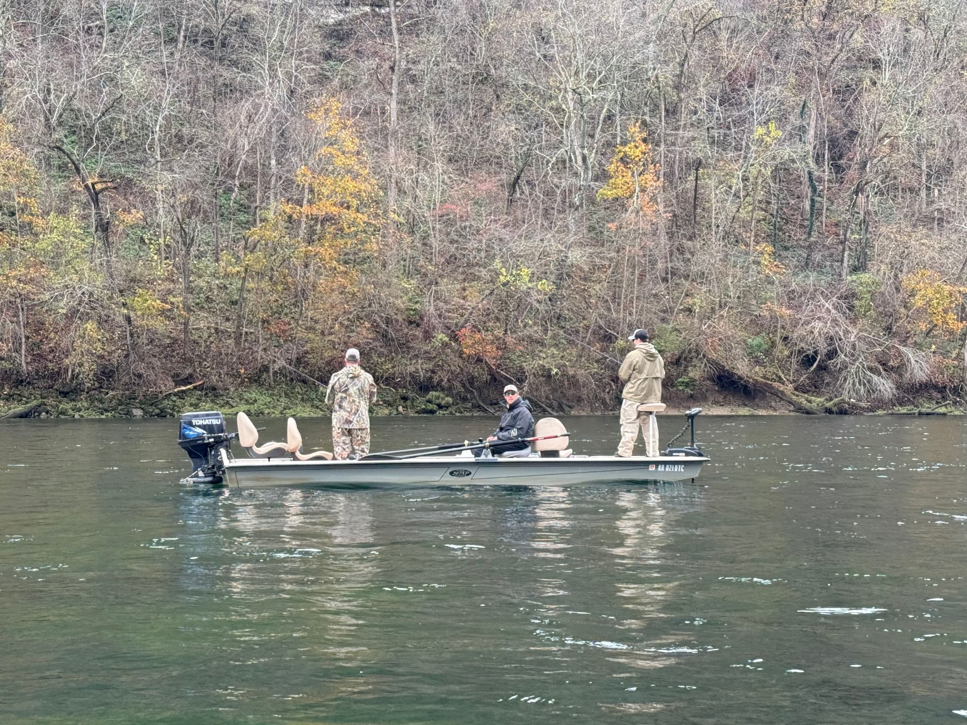 anglers fishing in a boat on white river in Arkansas photo by Shirley Freeman