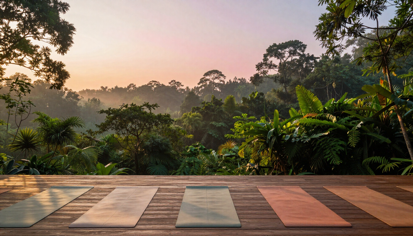 Yoga teacher leading a class in a bright studio
