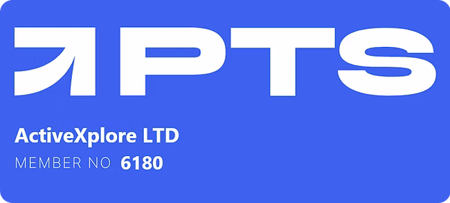 A blue logo for a company called active explore ltd