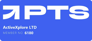 A blue logo for a company called active explore ltd