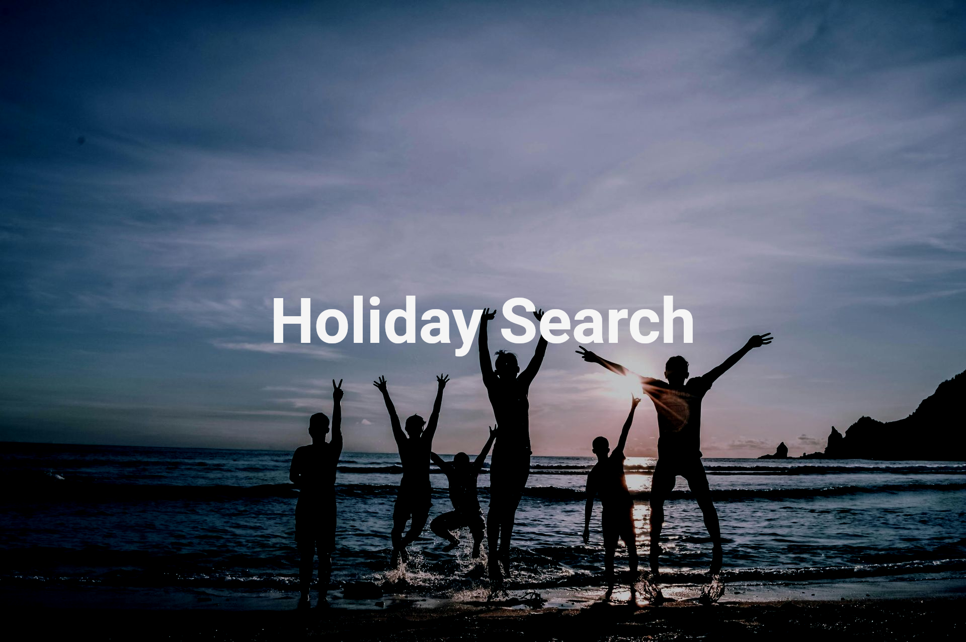 Silhouetted people jumping with joy on a beach at sunset, text