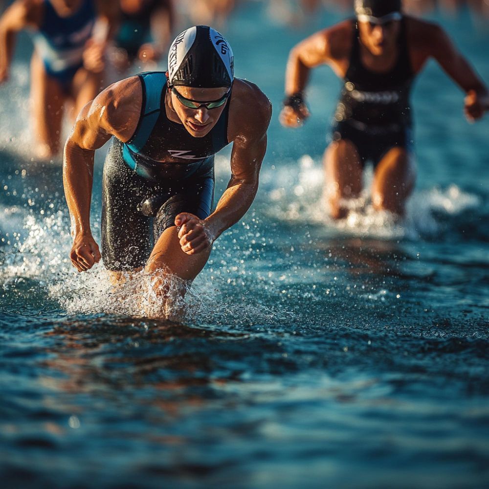 A group of people are swimming in the ocean.