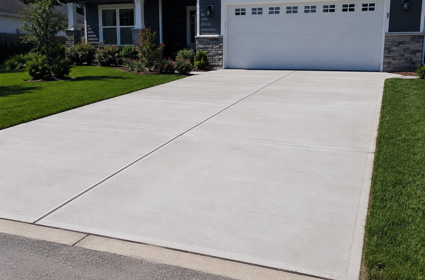 Finished concrete driveway at a residential property in Kankakee, Illinois