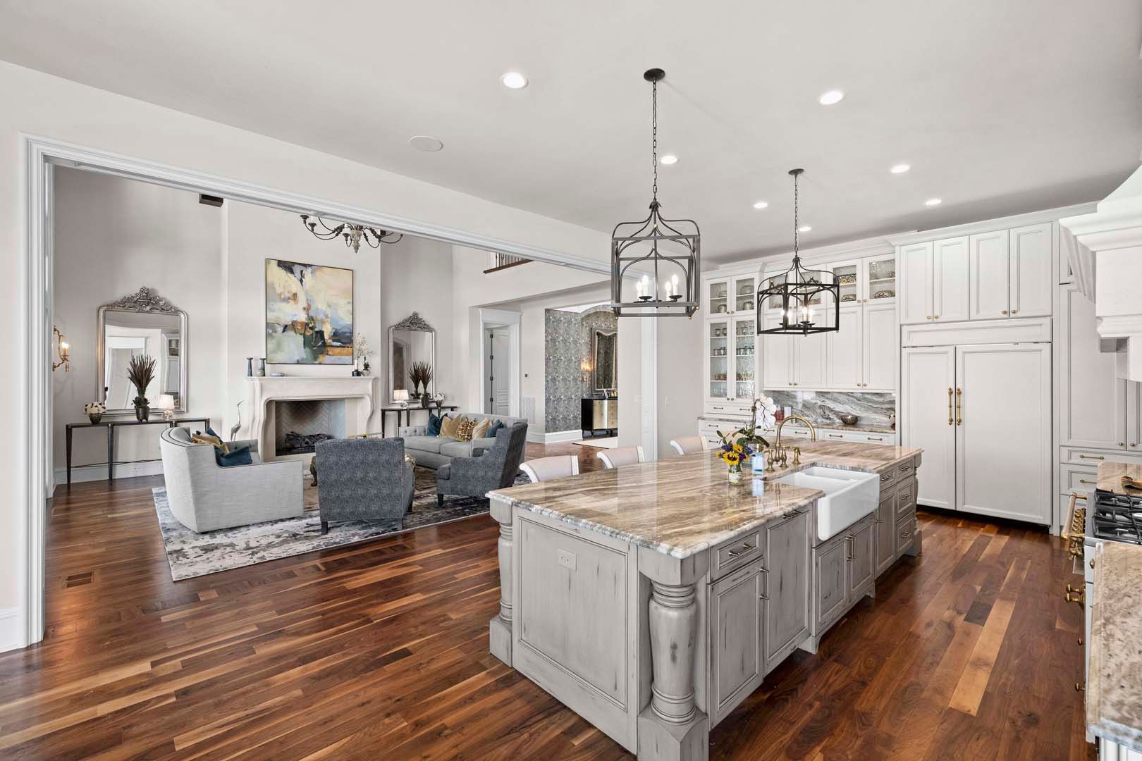 Kitchen With A Central Island And A Fireplace — Charlotte, NC — Harland Building Group